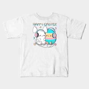 Cute bunny and big colorful egg. Happy easter illustration Kids T-Shirt